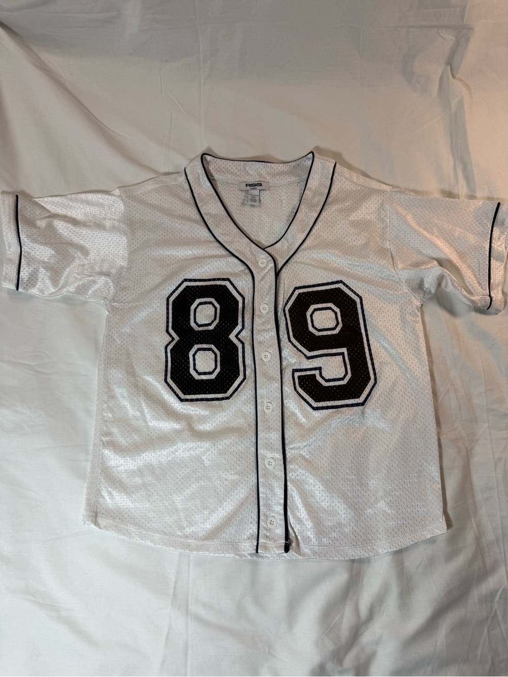 RSQ White Mesh Jersey with Black Trim and Number 89 Medium